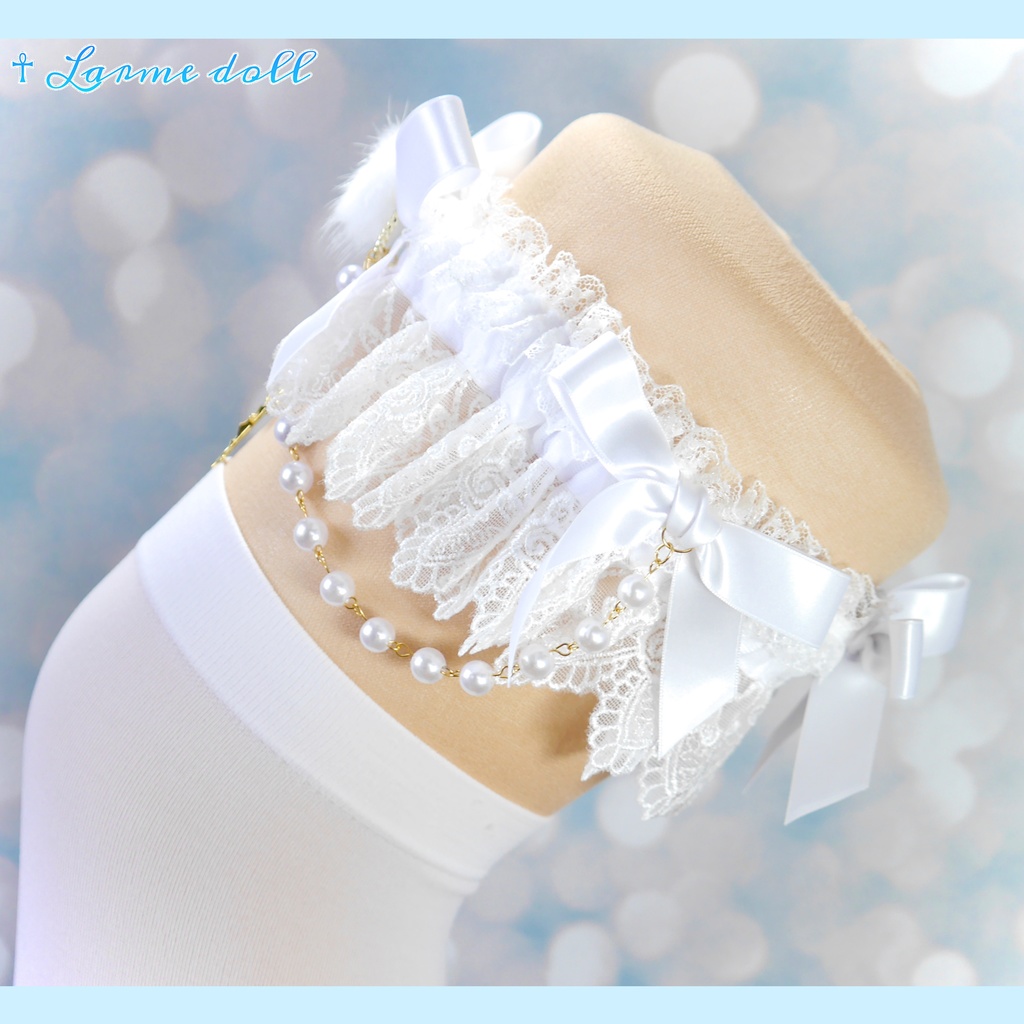 【受注生産】《☥》ふわふわファーガーターリング アクリル製パールビーズタイプ (白)