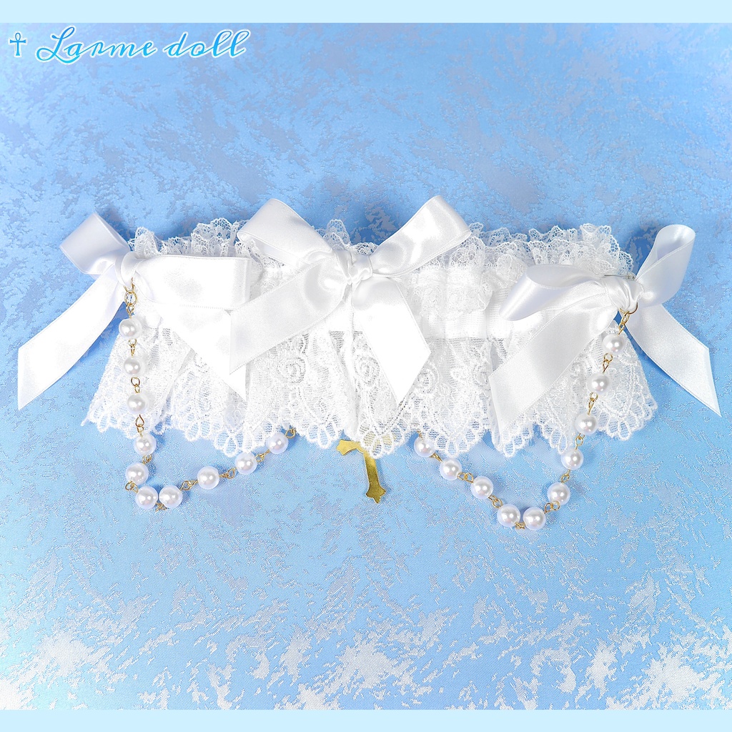 【受注生産】《☥》ふわふわファーガーターリング アクリル製パールビーズタイプ (白)