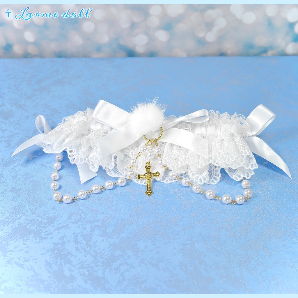 【受注生産】《☥》ふわふわファーガーターリング アクリル製パールビーズタイプ (白)