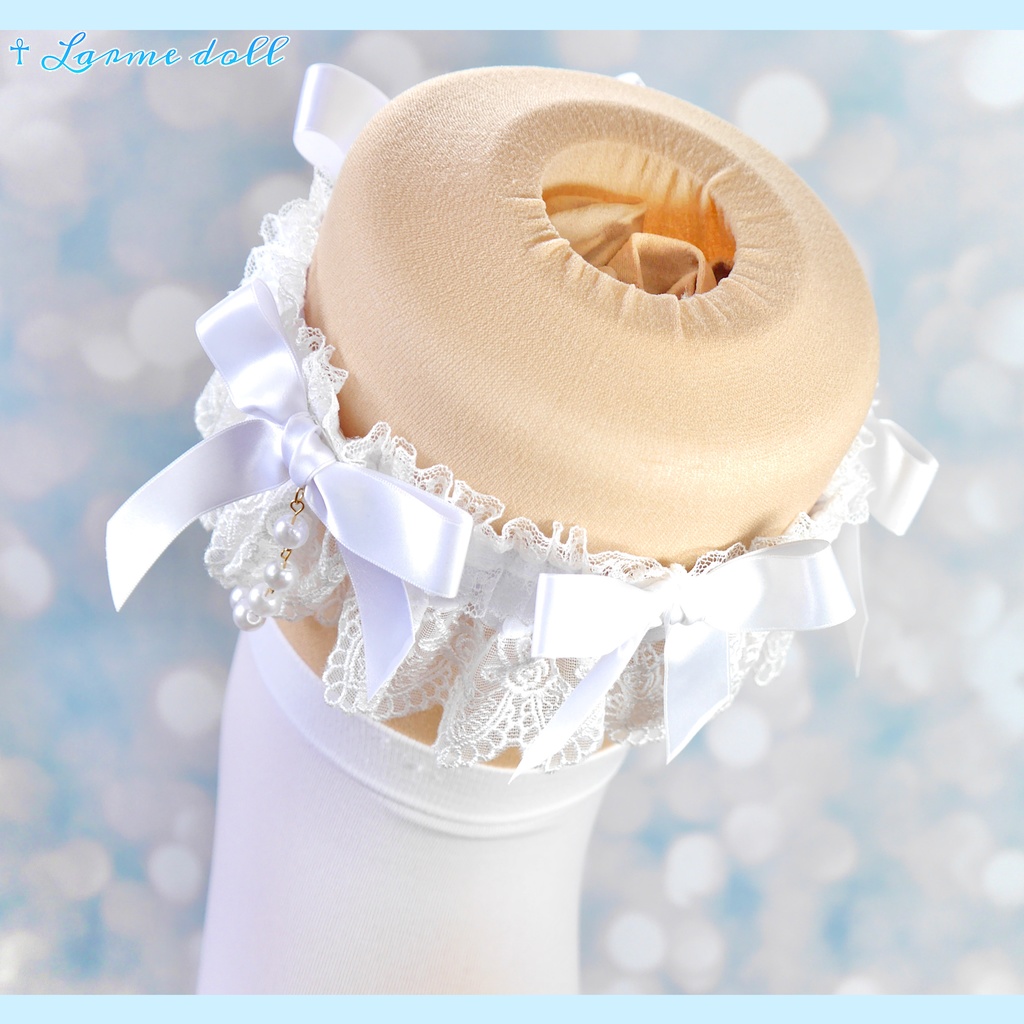 【受注生産】《☥》ふわふわファーガーターリング アクリル製パールビーズタイプ (白)