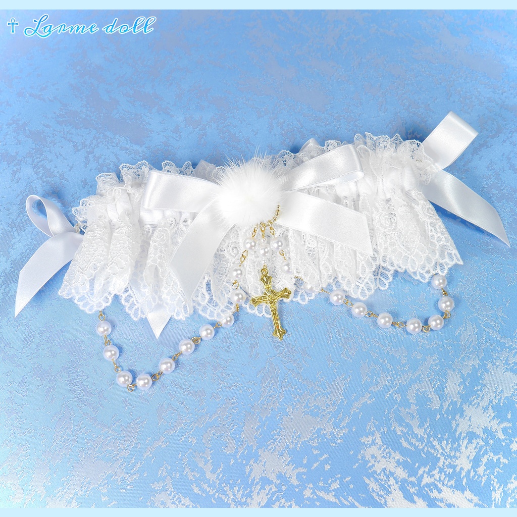 【受注生産】《☥》ふわふわファーガーターリング アクリル製パールビーズタイプ (白)