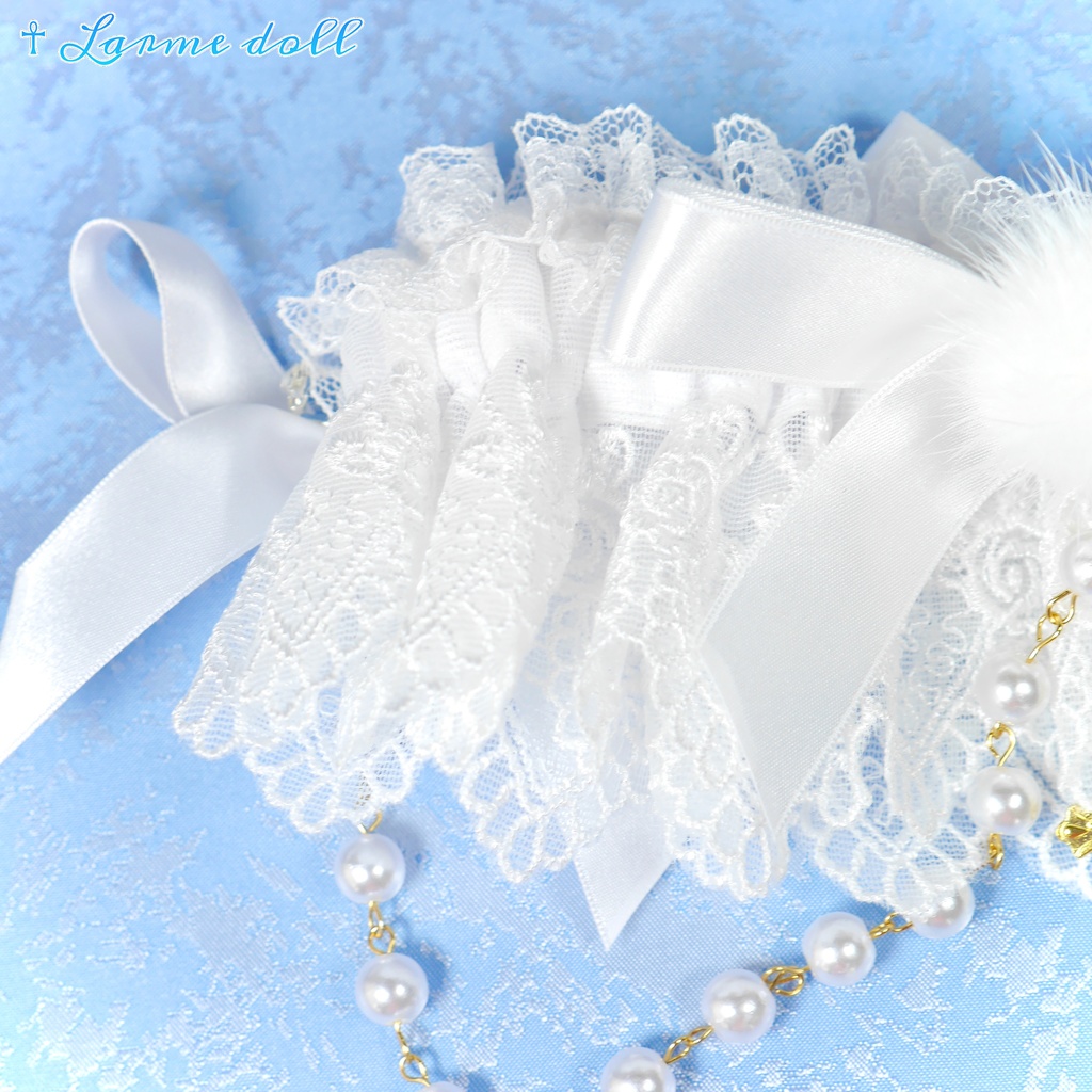 【受注生産】《☥》ふわふわファーガーターリング アクリル製パールビーズタイプ (白)