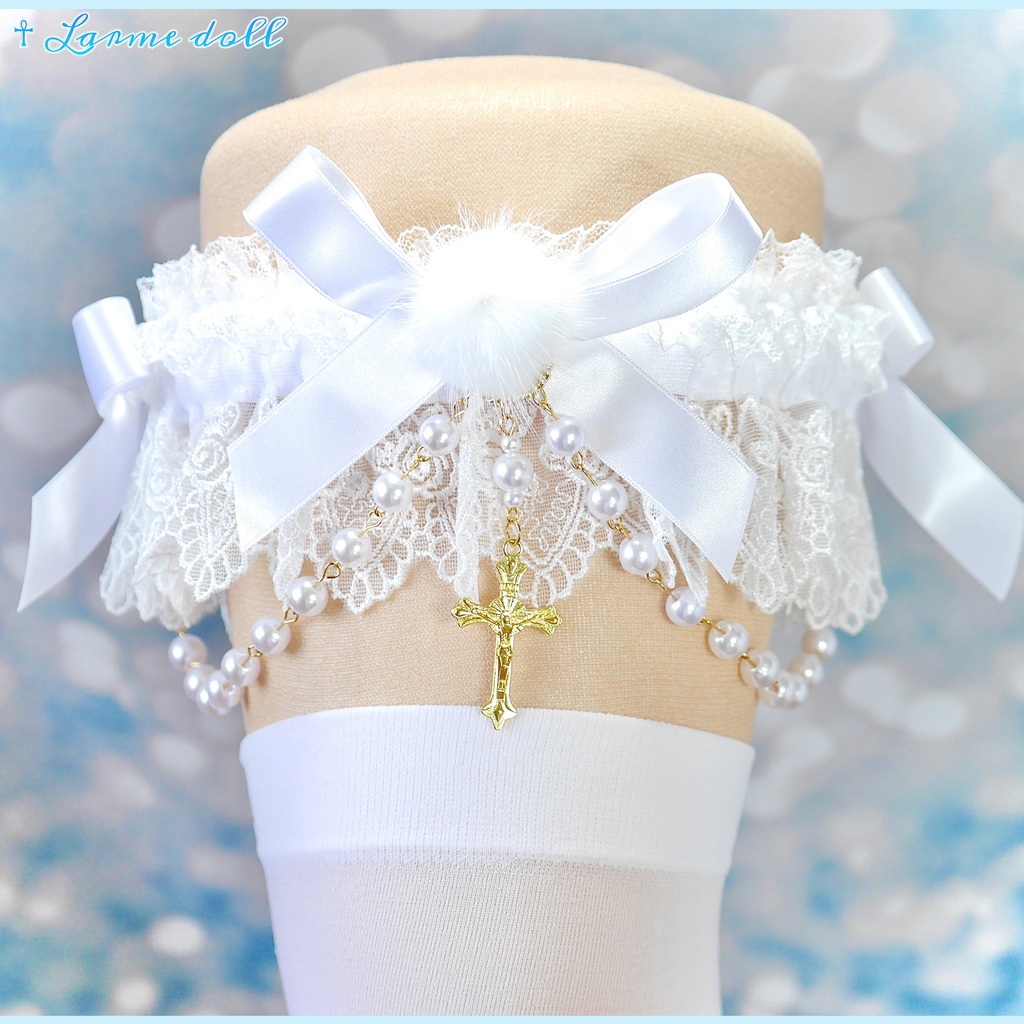 【受注生産】《☥》ふわふわファーガーターリング アクリル製パールビーズタイプ (白)