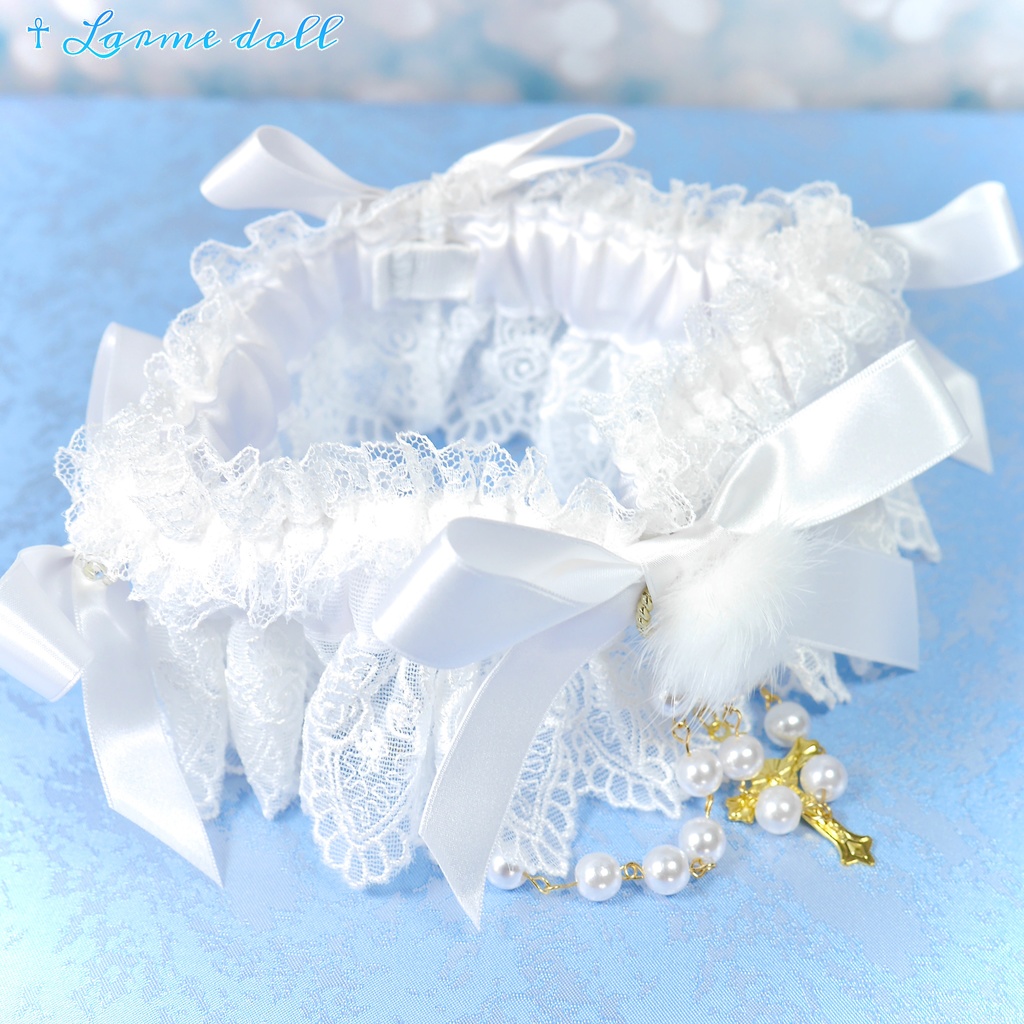 【受注生産】《☥》ふわふわファーガーターリング アクリル製パールビーズタイプ (白)