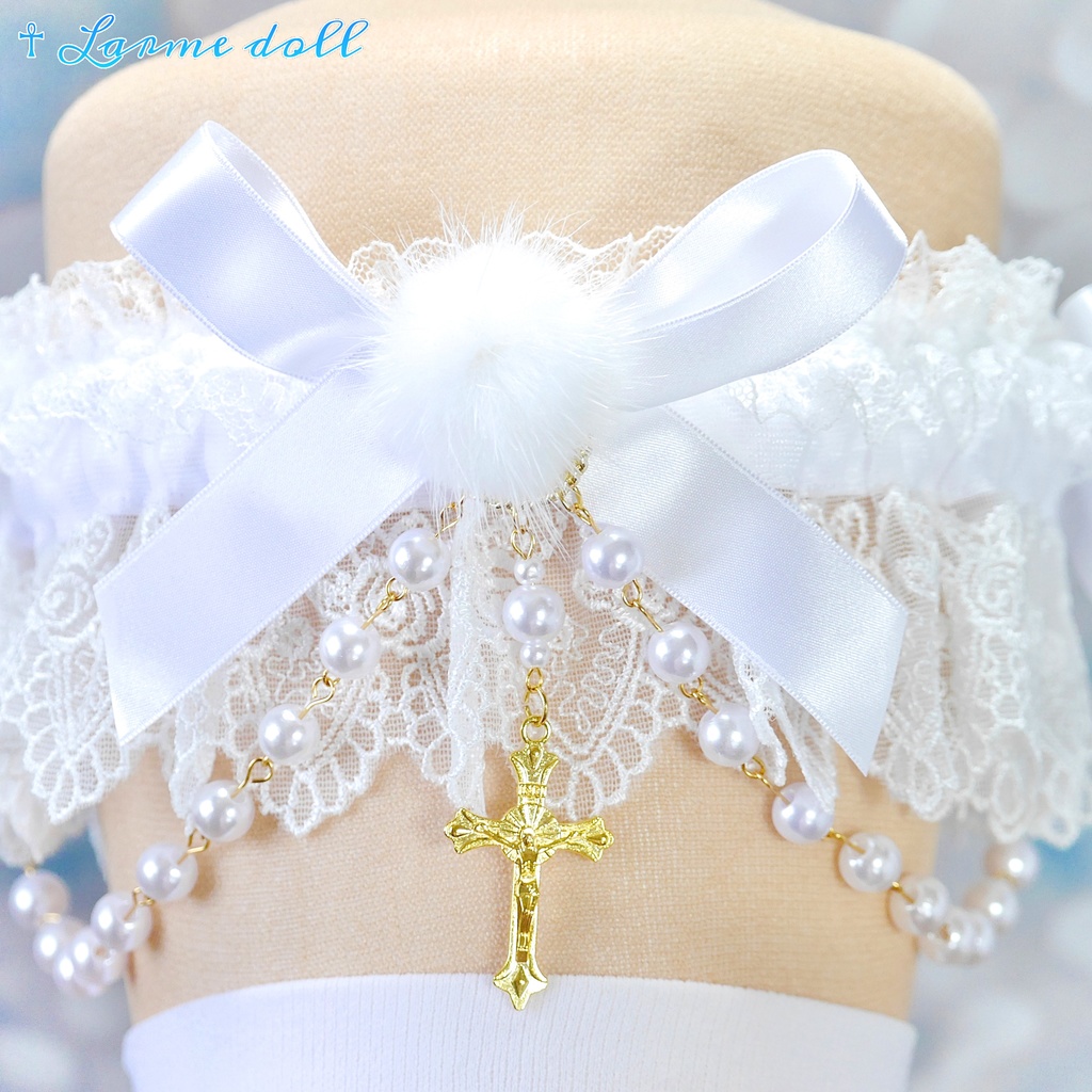 【受注生産】《☥》ふわふわファーガーターリング アクリル製パールビーズタイプ (白)