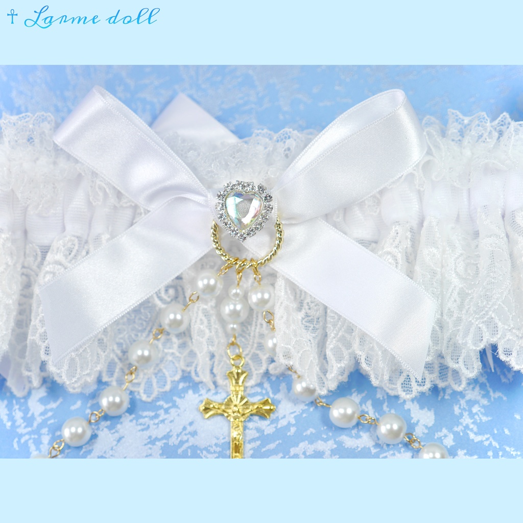 【受注生産】《☥》ロリィタガーターリング ガラス製パールビーズタイプ (白)