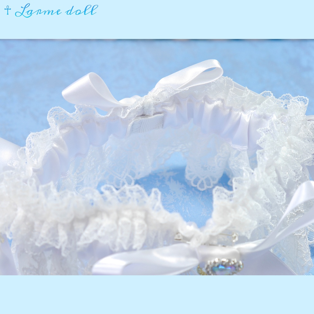 【受注生産】《☥》ロリィタガーターリング ガラス製パールビーズタイプ (白)