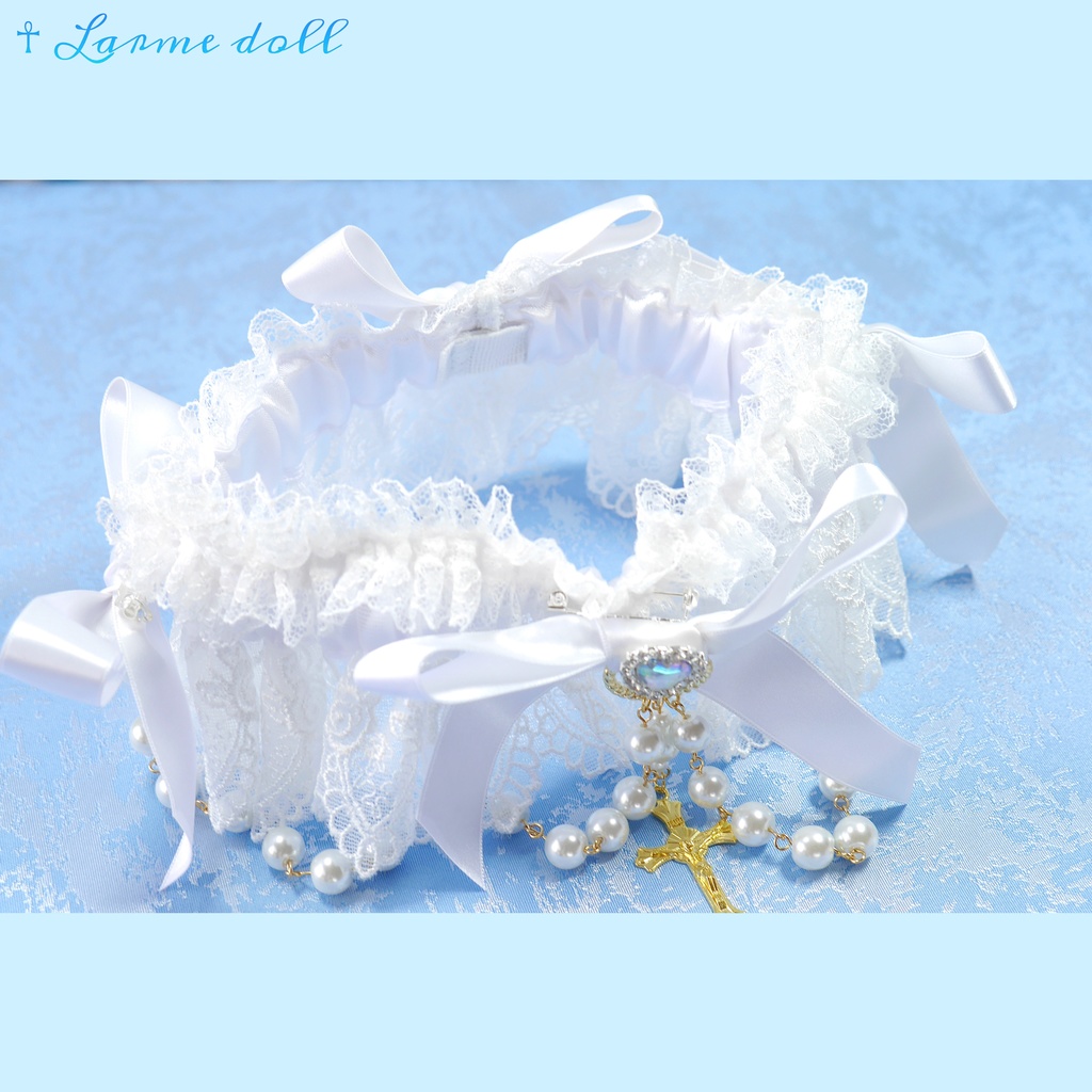 【受注生産】《☥》ロリィタガーターリング ガラス製パールビーズタイプ (白)