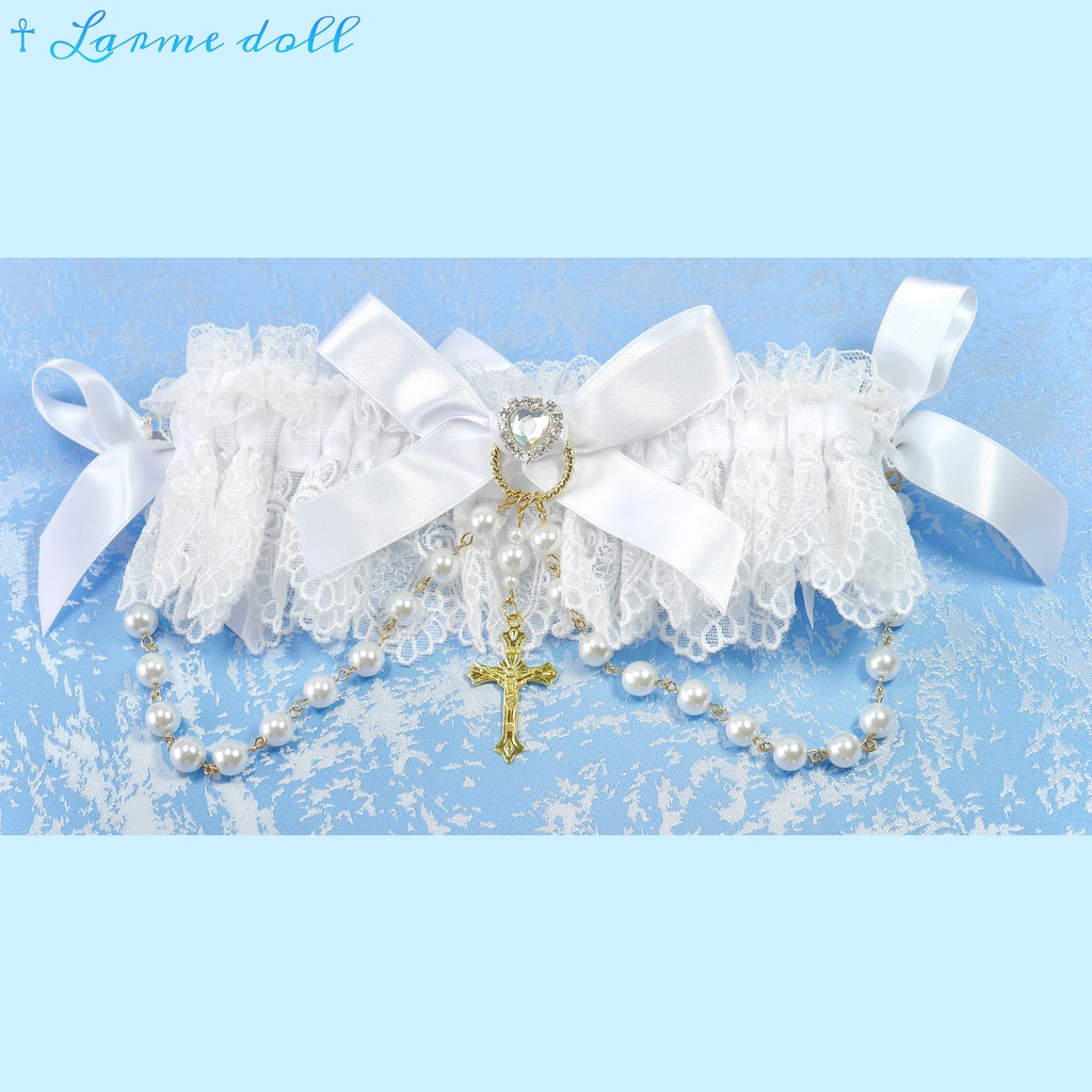 【受注生産】《☥》ロリィタガーターリング ガラス製パールビーズタイプ (白)