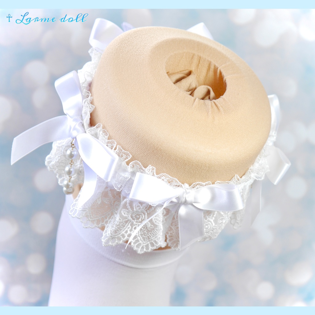 【受注生産】《☥》ロリィタガーターリング ガラス製パールビーズタイプ (白)