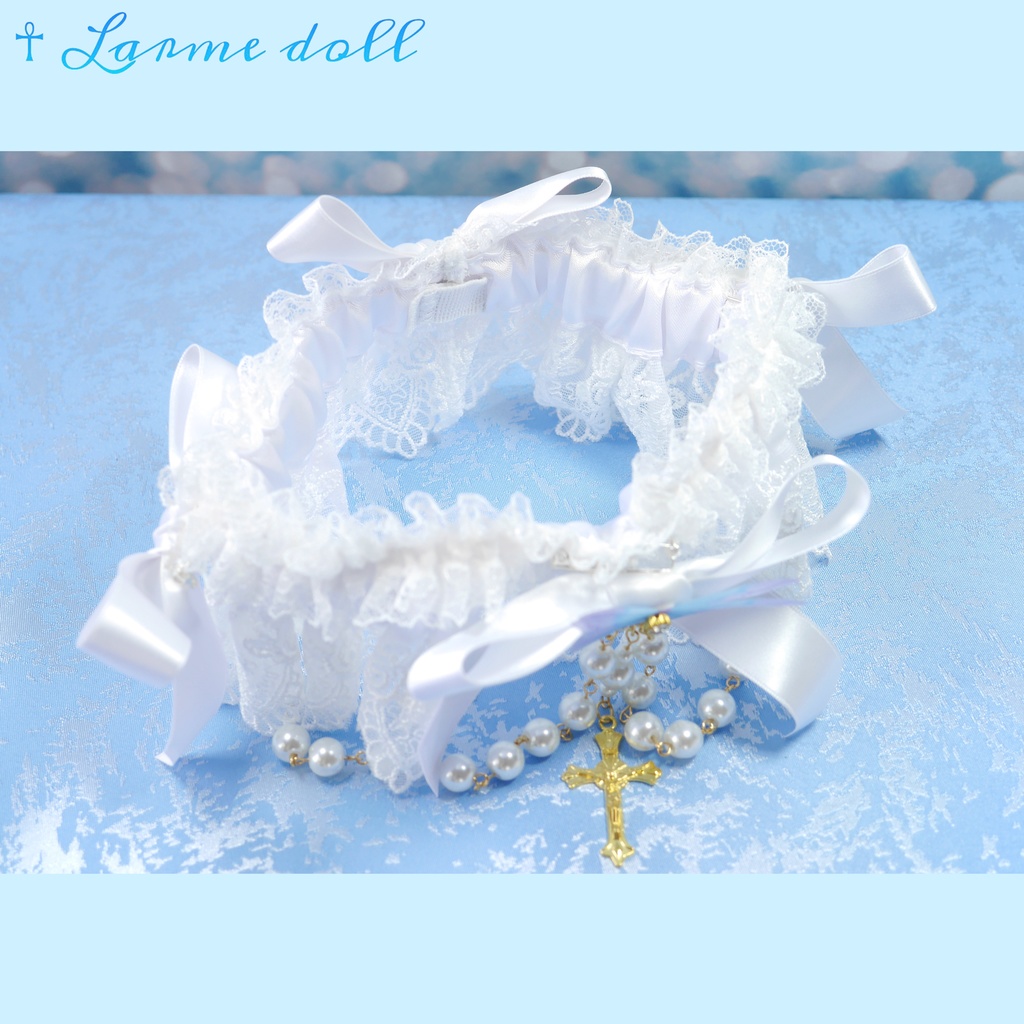 【受注生産】《☥》ロリィタガーターリング ガラス製パールビーズタイプ (白)