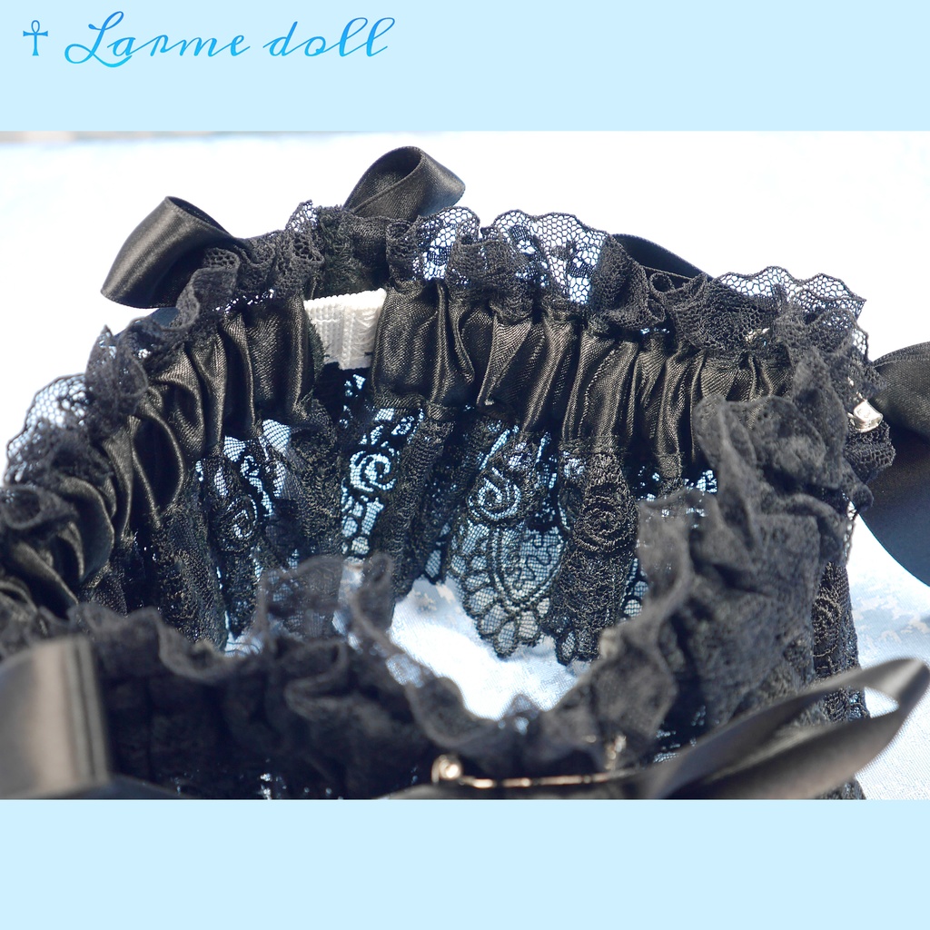 【受注生産】《☥》ロリィタガーターリング ガラス製パールビーズタイプ (黒)