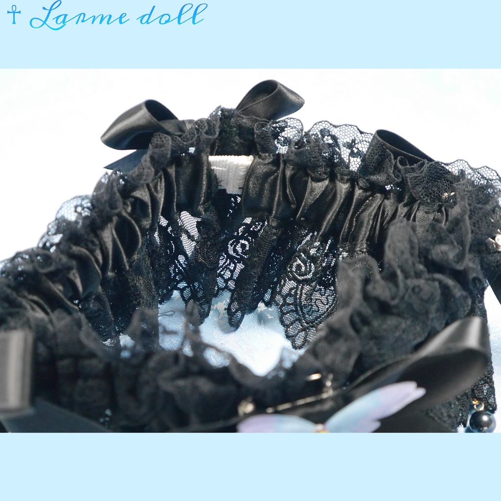 【受注生産】《☥》ロリィタガーターリング ガラス製パールビーズタイプ (黒)