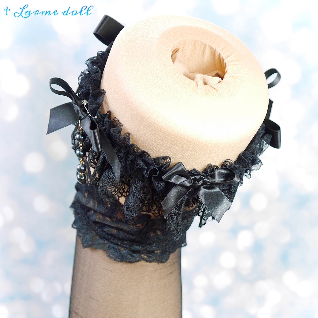 【受注生産】《☥》ロリィタガーターリング ガラス製パールビーズタイプ (黒)