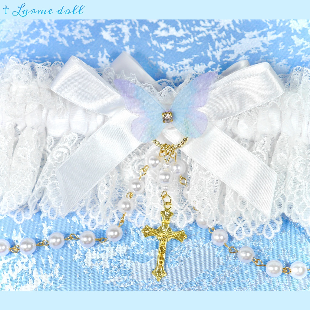 【受注生産】《☥》ロリィタガーターリング アクリル製パールビーズタイプ (白)