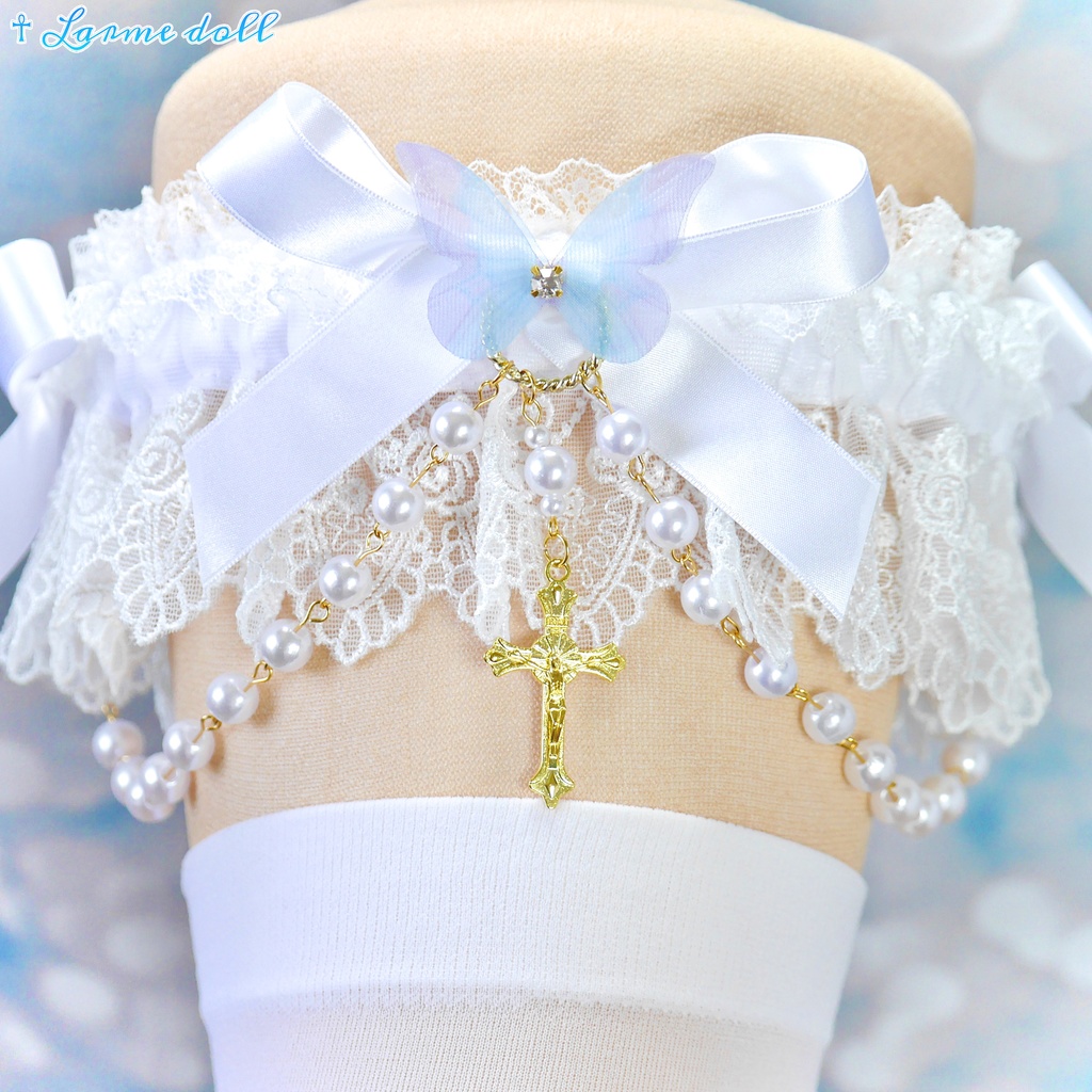【受注生産】《☥》ロリィタガーターリング アクリル製パールビーズタイプ (白)