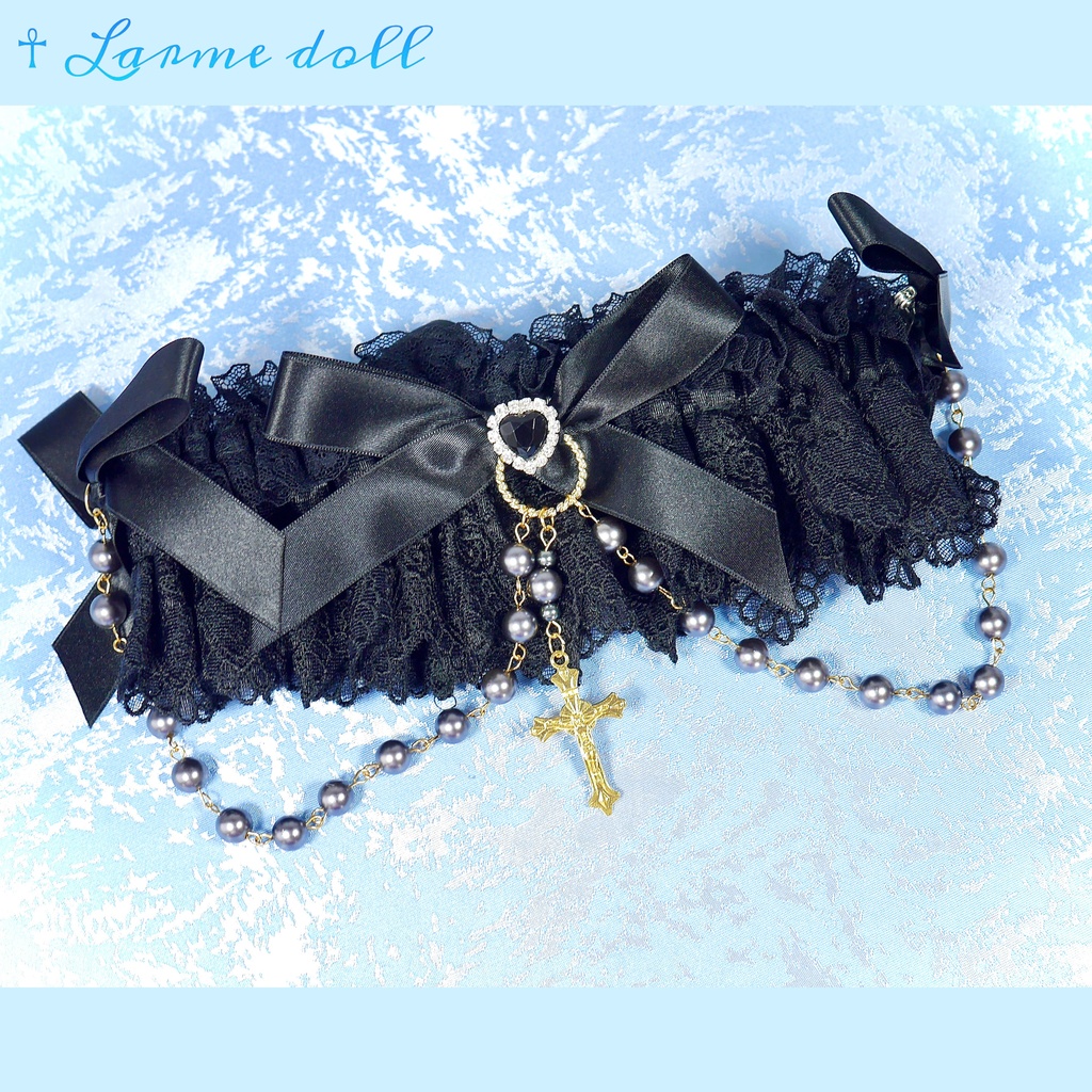【受注生産】《☥》ロリィタガーターリング アクリル製パールビーズタイプ (黒)