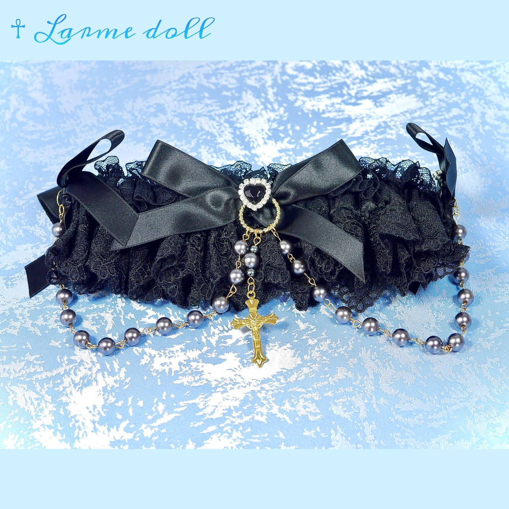 【受注生産】《☥》ロリィタガーターリング アクリル製パールビーズタイプ (黒)