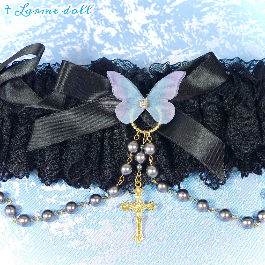 【受注生産】《☥》ロリィタガーターリング アクリル製パールビーズタイプ (黒)