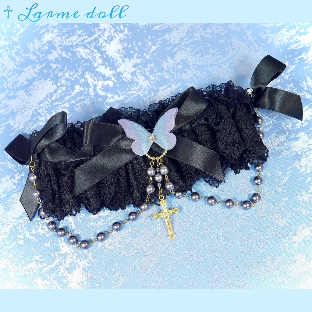 【受注生産】《☥》ロリィタガーターリング アクリル製パールビーズタイプ (黒)