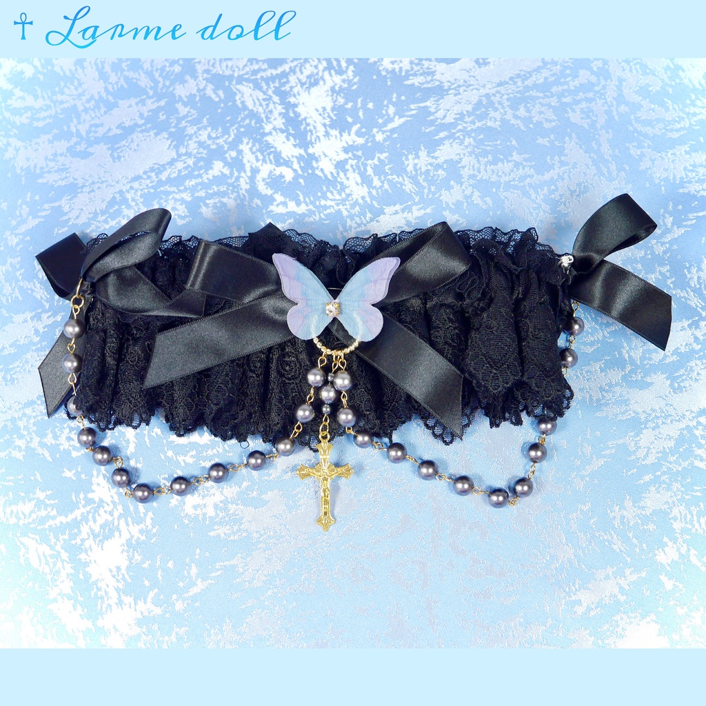 【受注生産】《☥》ロリィタガーターリング アクリル製パールビーズタイプ (黒)