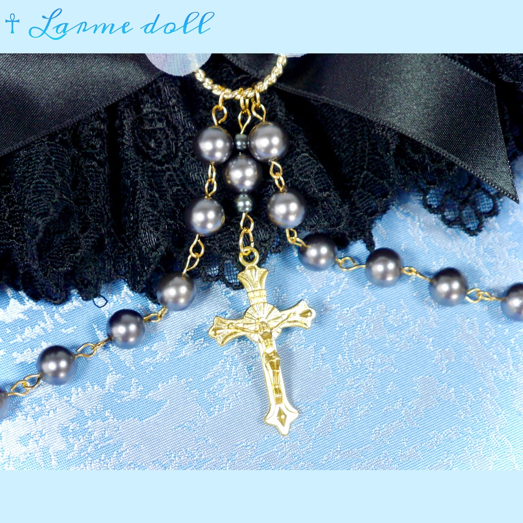 【受注生産】《☥》ロリィタガーターリング アクリル製パールビーズタイプ (黒)