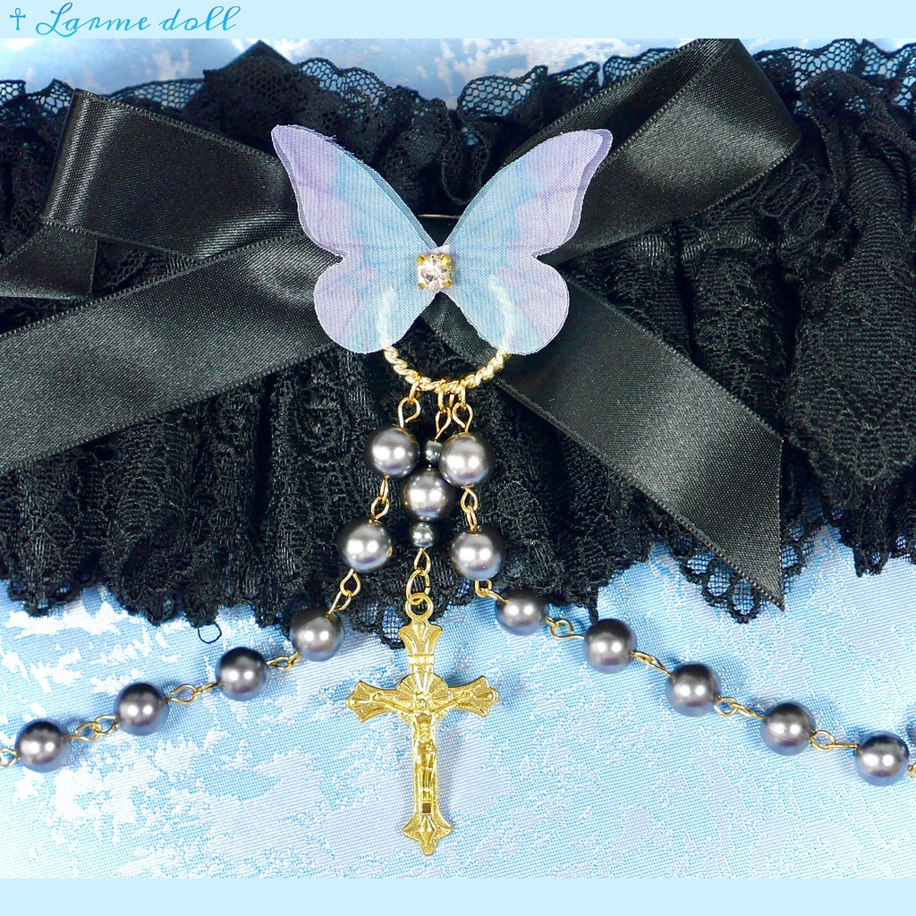 【受注生産】《☥》ロリィタガーターリング アクリル製パールビーズタイプ (黒)