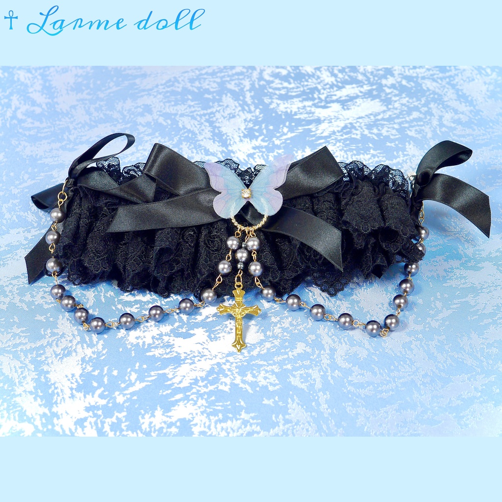 【受注生産】《☥》ロリィタガーターリング アクリル製パールビーズタイプ (黒)