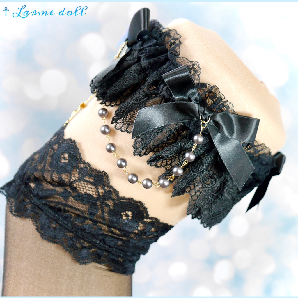 【受注生産】《☥》ロリィタガーターリング アクリル製パールビーズタイプ (黒)