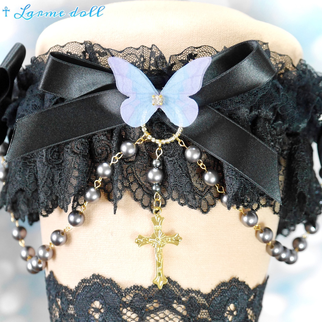 【受注生産】《☥》ロリィタガーターリング アクリル製パールビーズタイプ (黒)