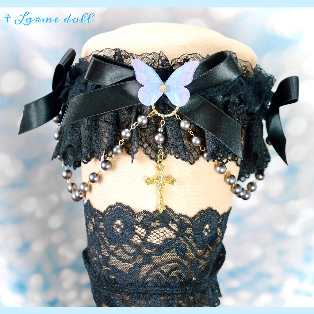 【受注生産】《☥》ロリィタガーターリング アクリル製パールビーズタイプ (黒)