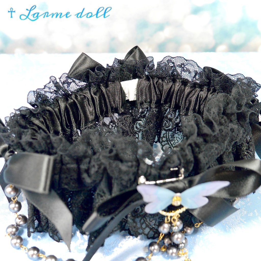 【受注生産】《☥》ロリィタガーターリング アクリル製パールビーズタイプ (黒)