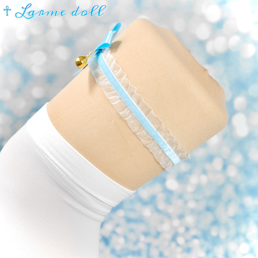 【受注生産】《☥》オーガンジーレースガーターリング(レース水色)(リボンノーマルver.)(クリップ無し)(タイプA)