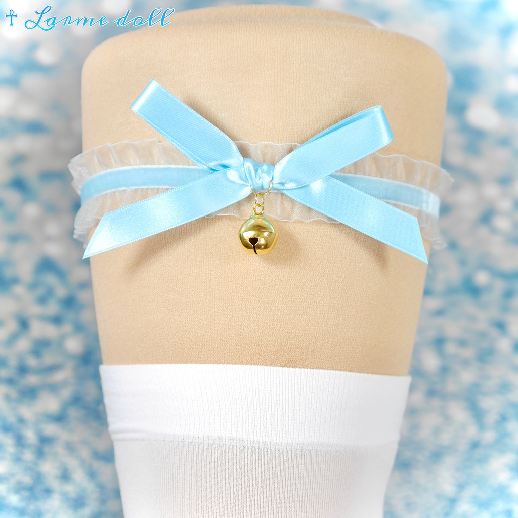 【受注生産】《☥》オーガンジーレースガーターリング(レース水色)(リボンノーマルver.)(クリップ無し)(タイプA)