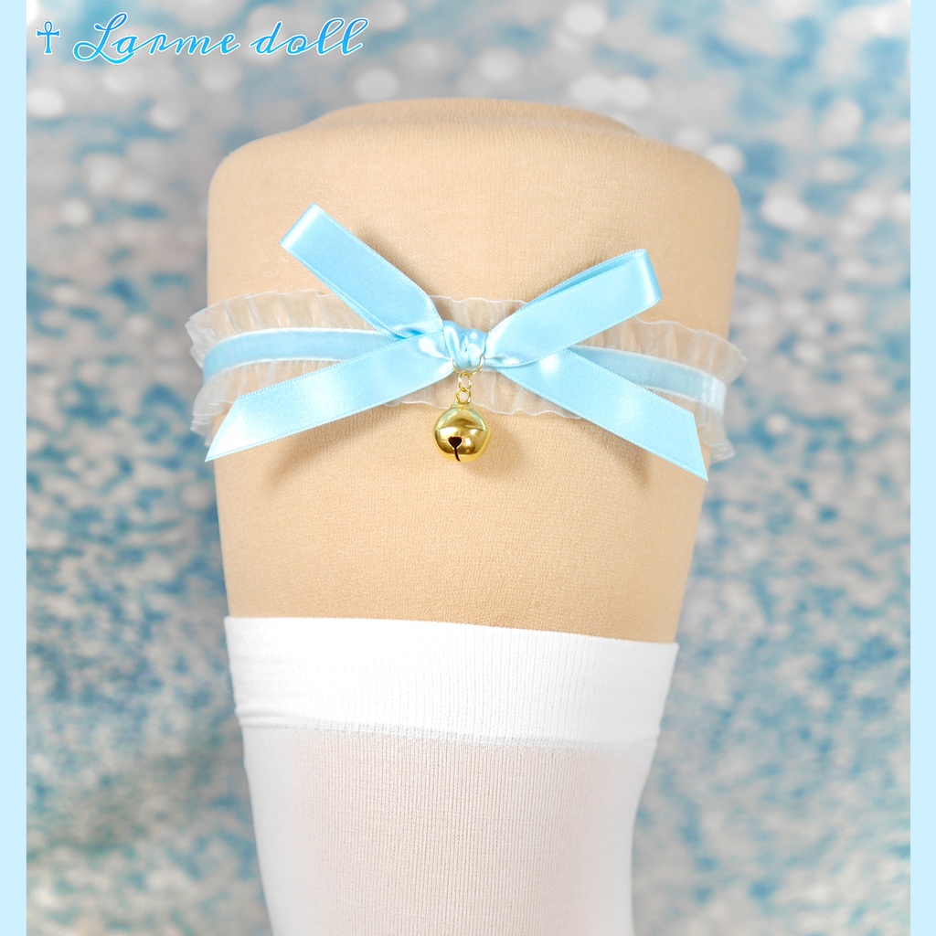 【受注生産】《☥》オーガンジーレースガーターリング(レース水色)(リボンノーマルver.)(クリップ無し)(タイプA)