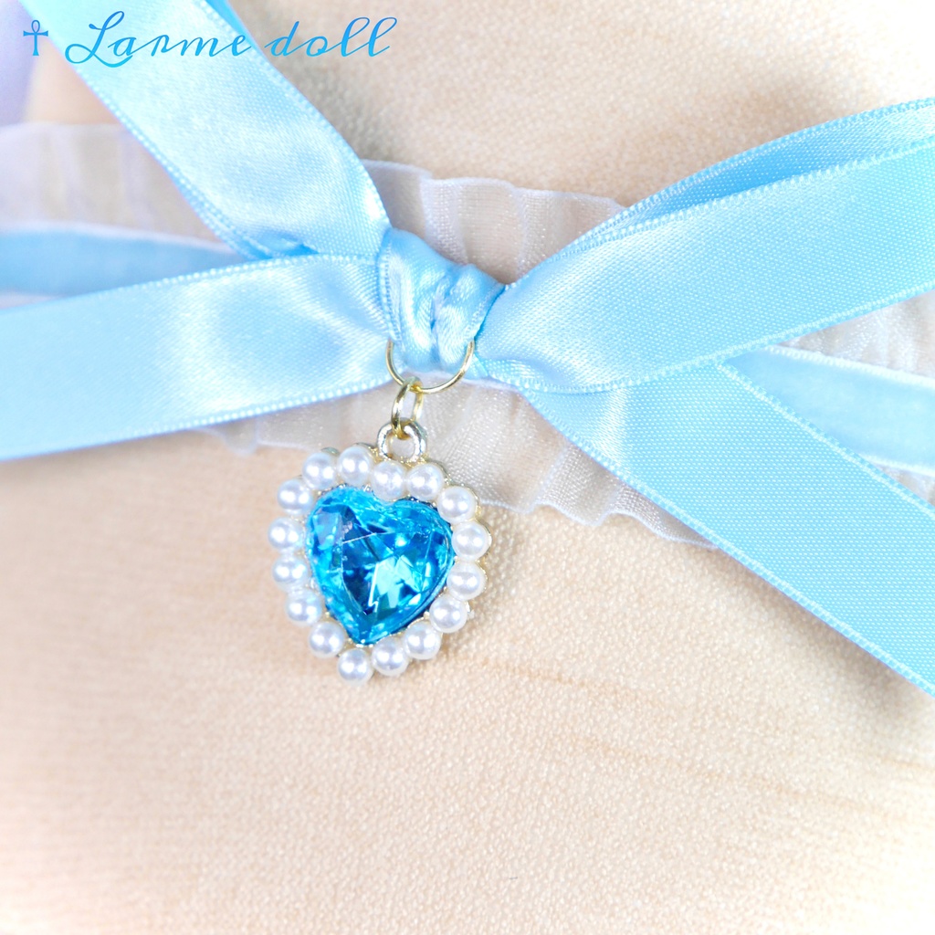 【受注生産】《☥》オーガンジーレースガーターリング(レース水色)(リボンノーマルver.)(クリップ無し)(タイプD)