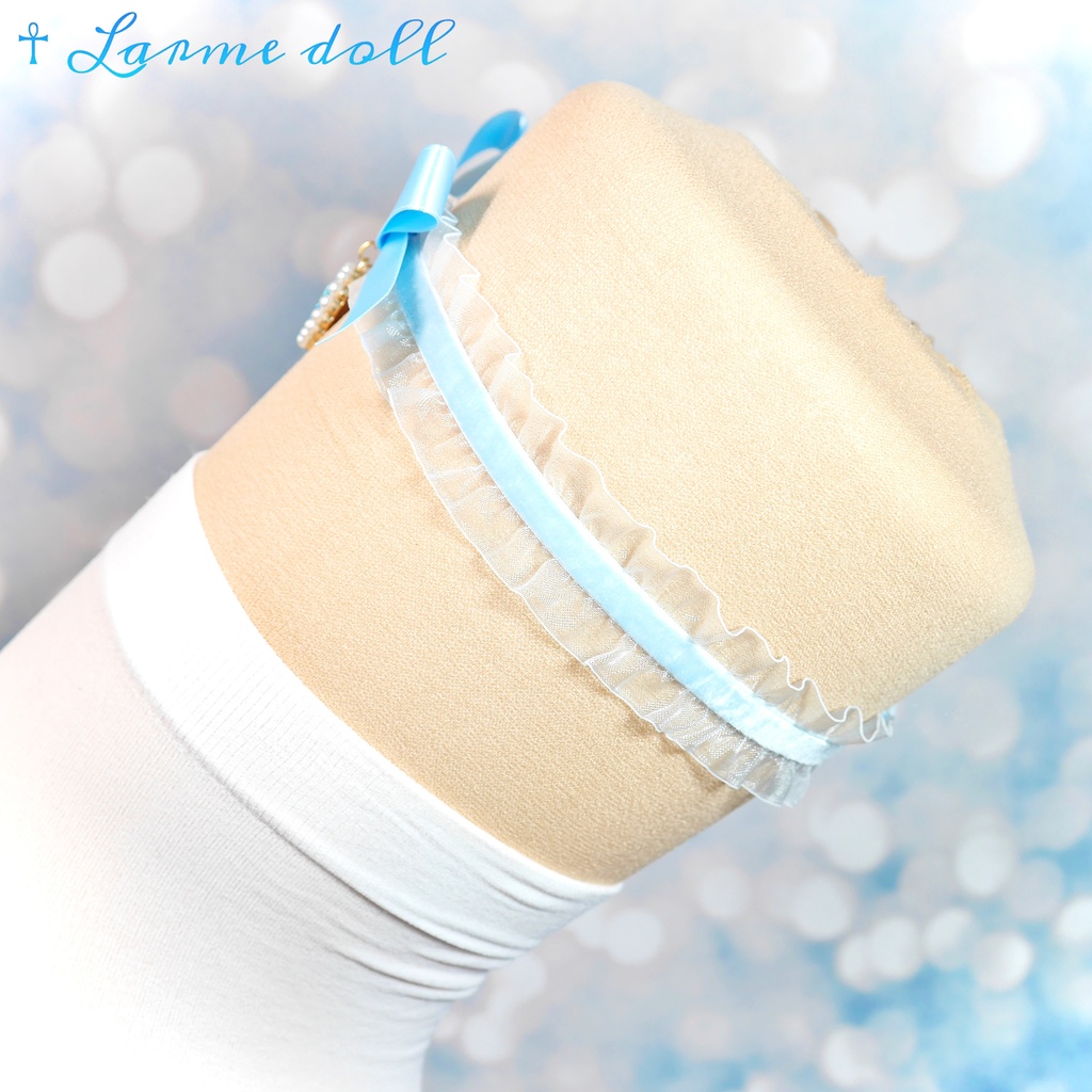 【受注生産】《☥》オーガンジーレースガーターリング(レース水色)(リボンノーマルver.)(クリップ無し)(タイプD)