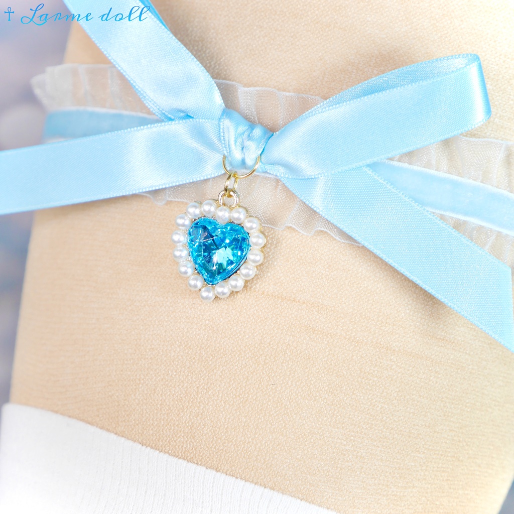 【受注生産】《☥》オーガンジーレースガーターリング(レース水色)(リボンノーマルver.)(クリップ無し)(タイプD)