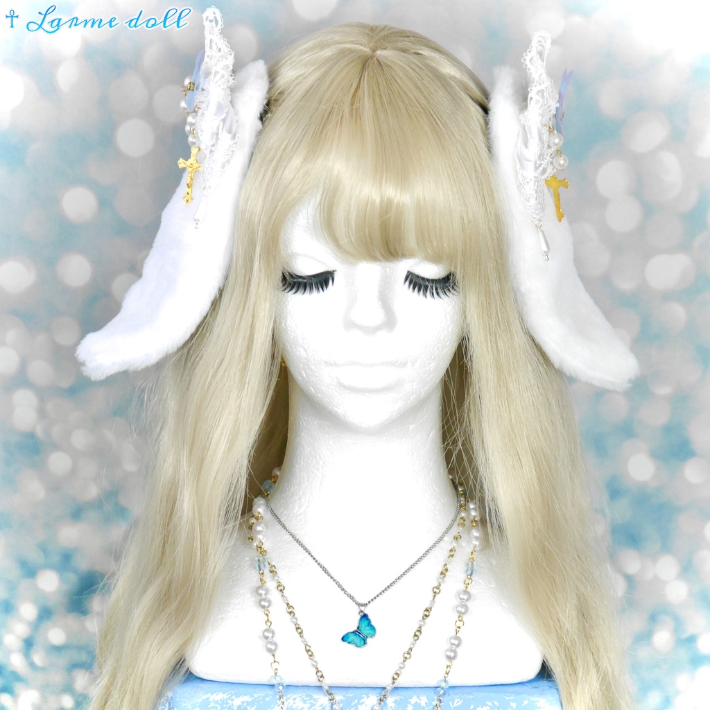 【受注生産】《☥》たれうさ耳ロリィタリボンヘアクリップ(白)