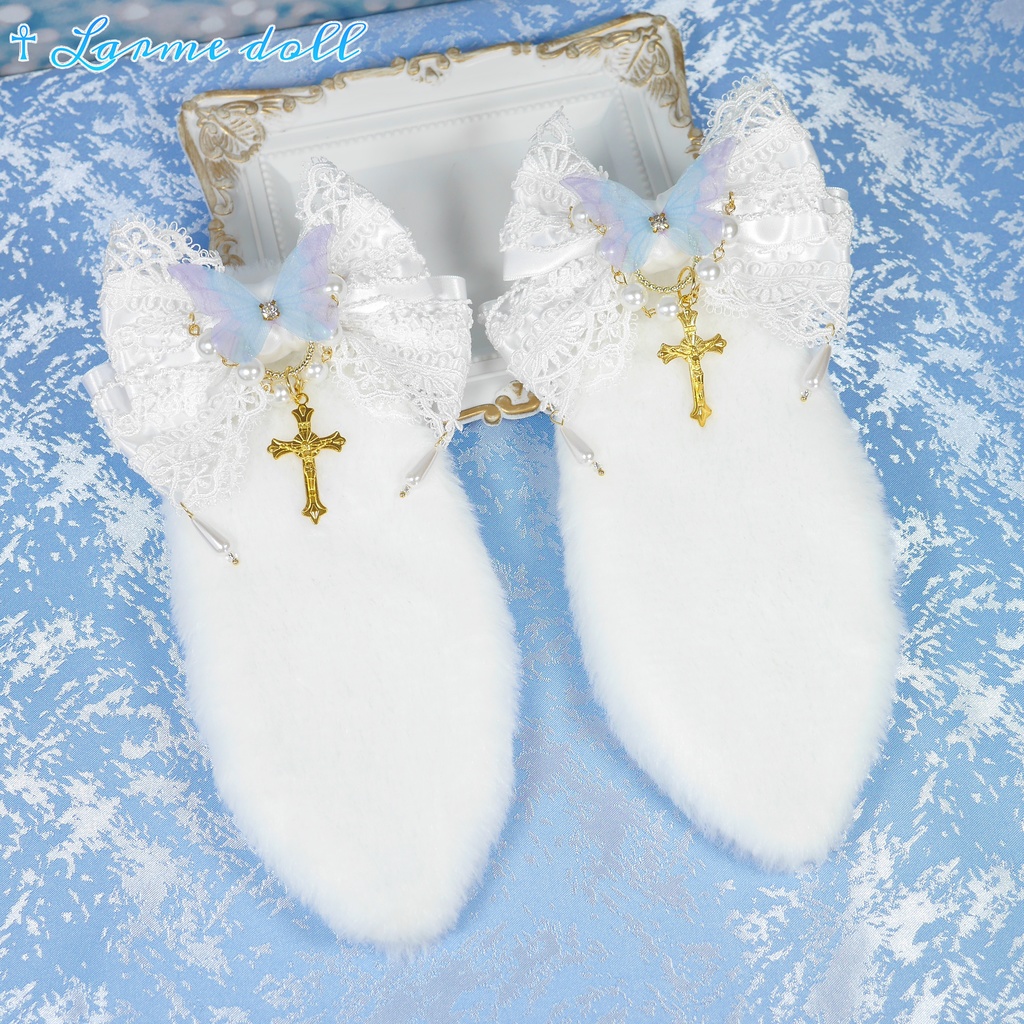 【受注生産】《☥》たれうさ耳ロリィタリボンヘアクリップ(白)