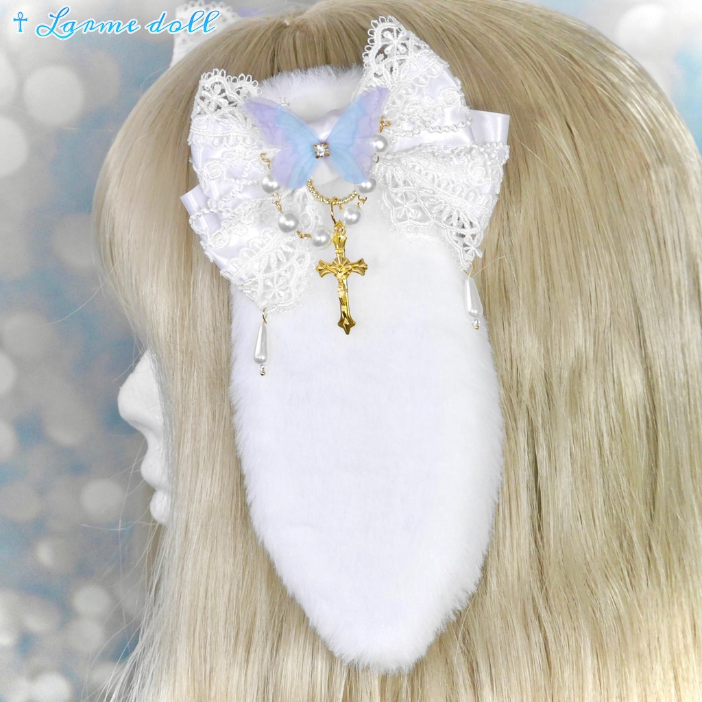 【受注生産】《☥》たれうさ耳ロリィタリボンヘアクリップ(白)