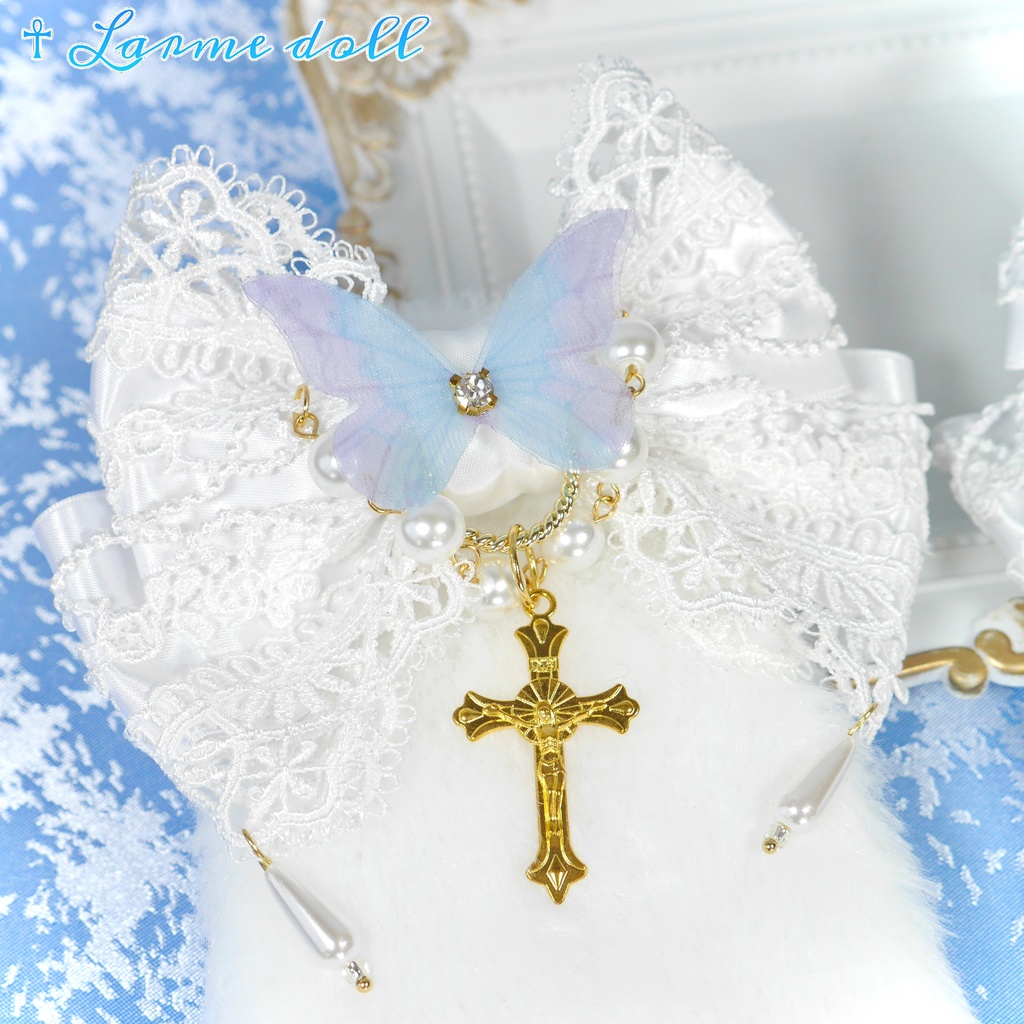 【受注生産】《☥》たれうさ耳ロリィタリボンヘアクリップ(白)