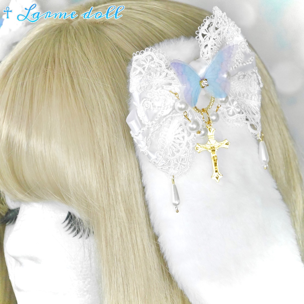 【受注生産】《☥》たれうさ耳ロリィタリボンヘアクリップ(白)