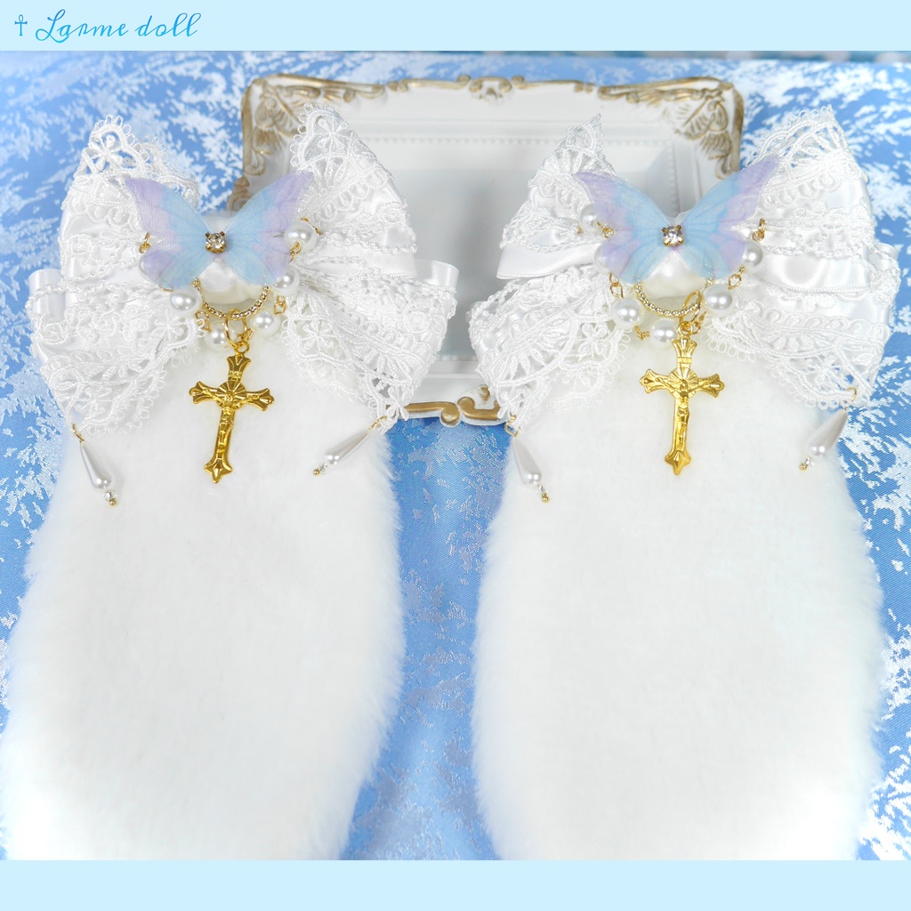 【受注生産】《☥》たれうさ耳ロリィタリボンヘアクリップ(白)