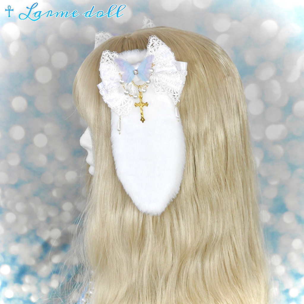 【受注生産】《☥》たれうさ耳ロリィタリボンヘアクリップ(白)