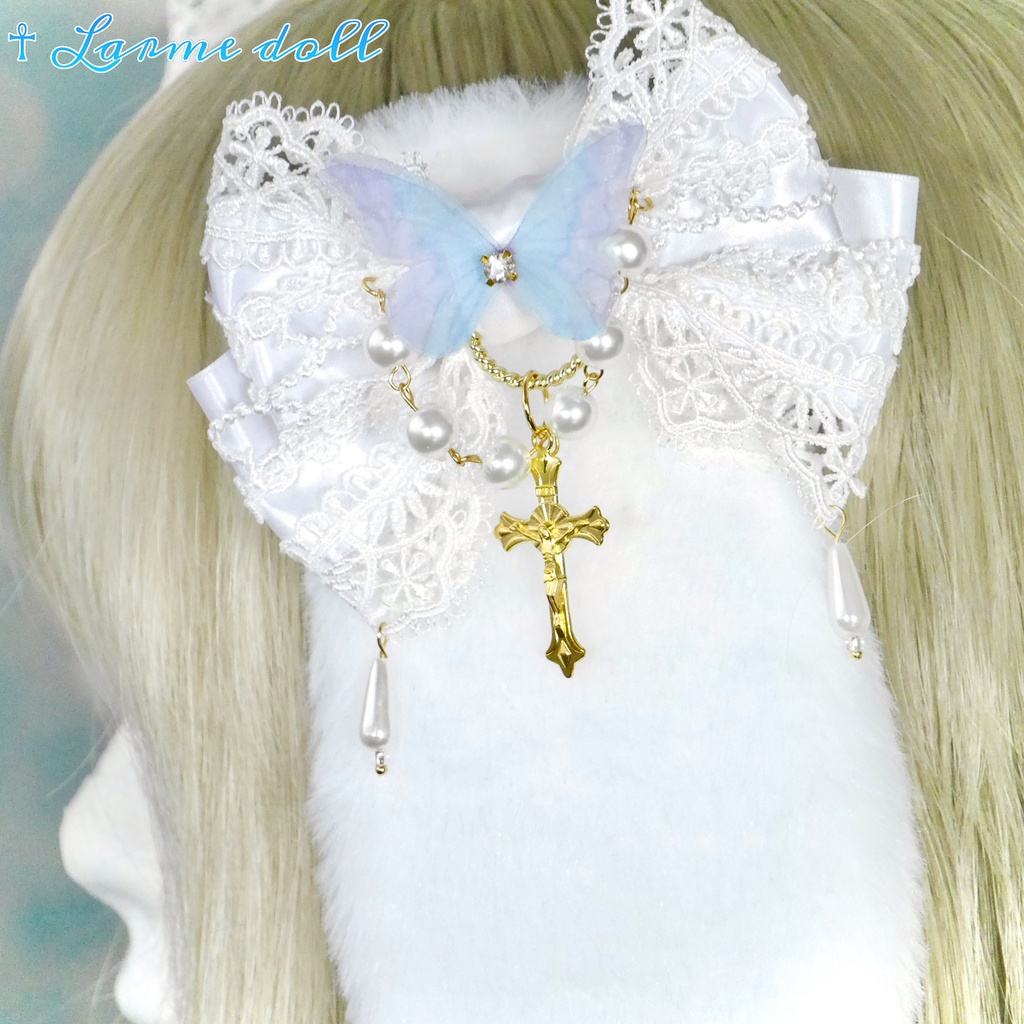 【受注生産】《☥》たれうさ耳ロリィタリボンヘアクリップ(白)