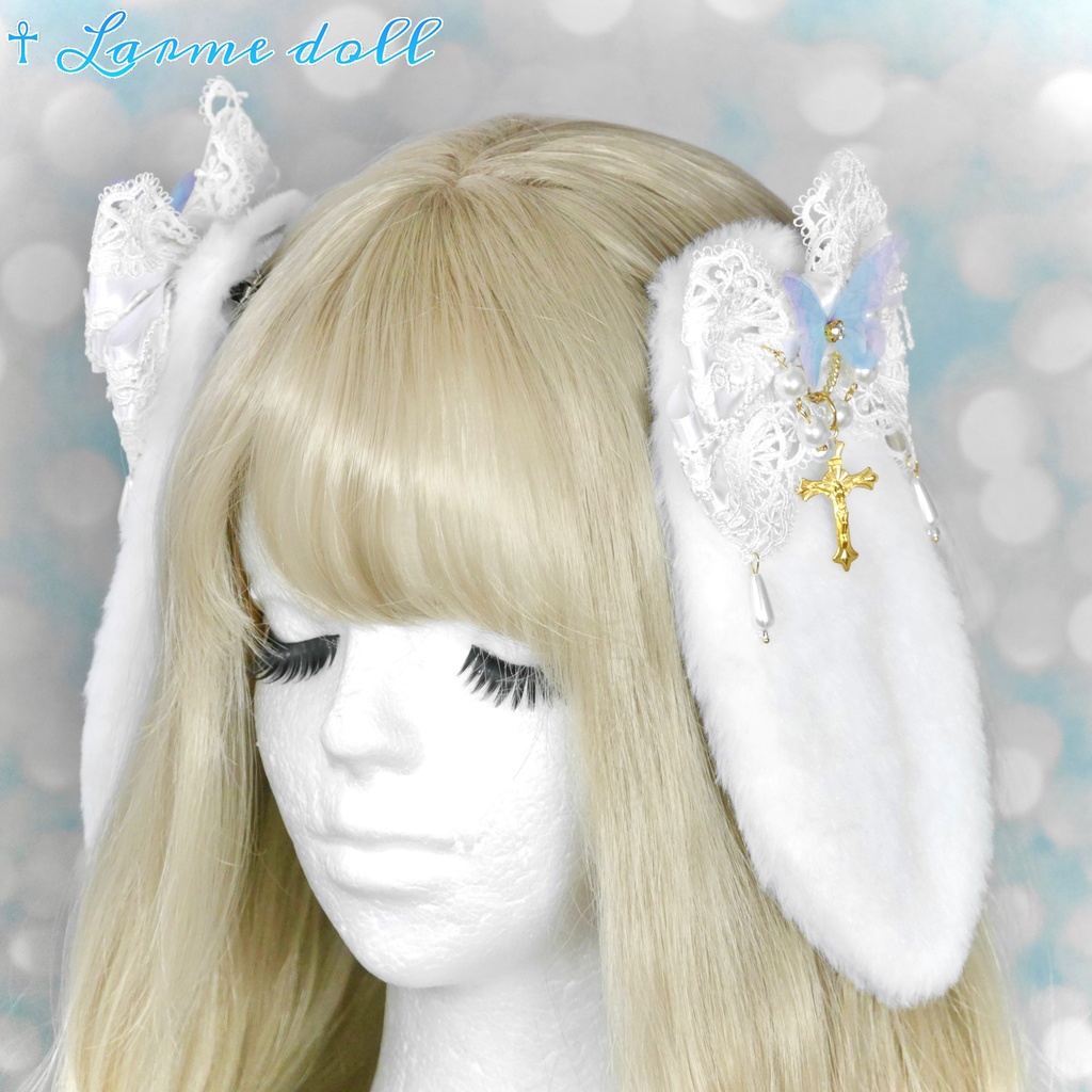 【受注生産】《☥》たれうさ耳ロリィタリボンヘアクリップ(白)