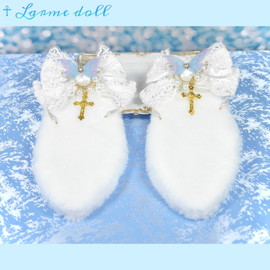 【受注生産】《☥》たれうさ耳ロリィタリボンヘアクリップ(白)