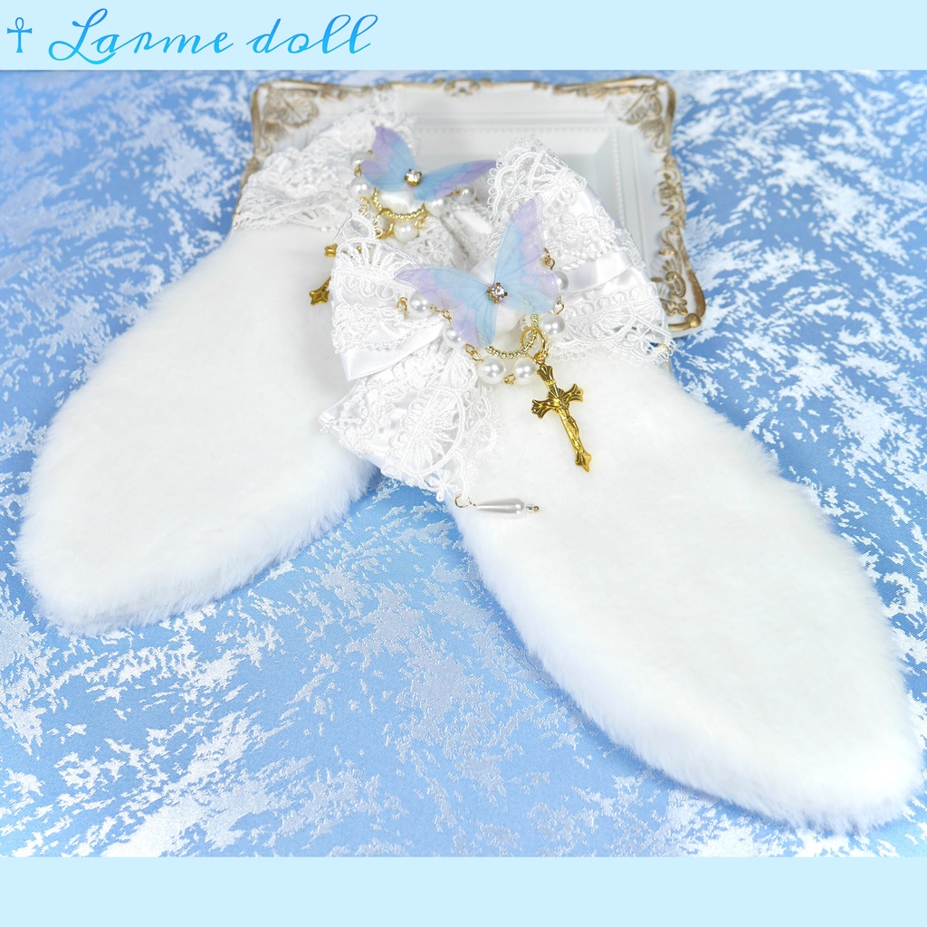 【受注生産】《☥》たれうさ耳ロリィタリボンヘアクリップ(白)