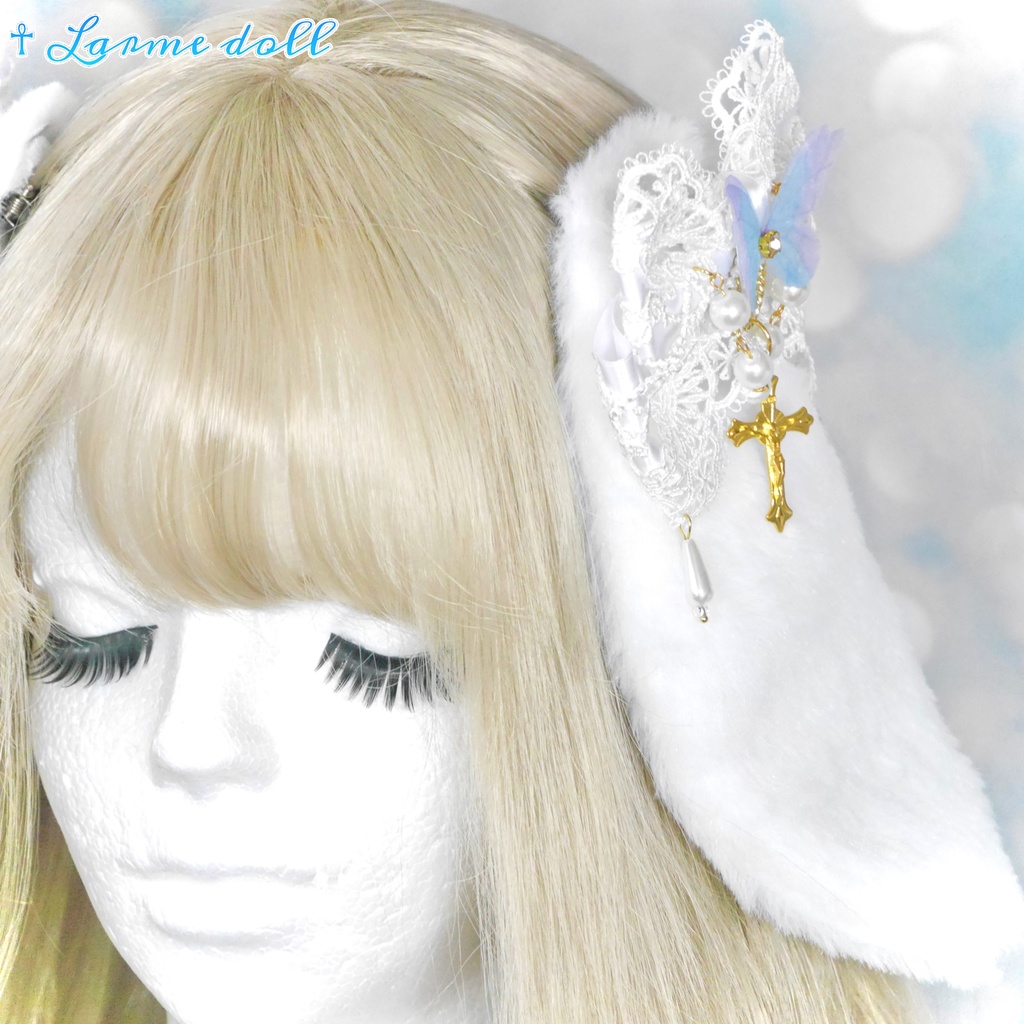 【受注生産】《☥》たれうさ耳ロリィタリボンヘアクリップ(白)